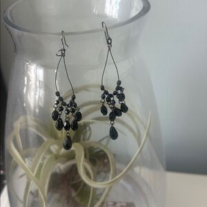 Elegant Black Beaded Dangle Earrings